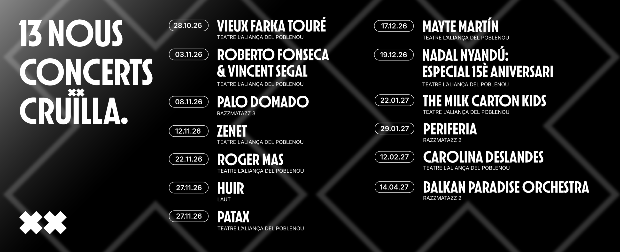 Cruïlla Concerts amplía su programación en Barcelona con trece nuevas propuestas para la temporada 2026 y 2027