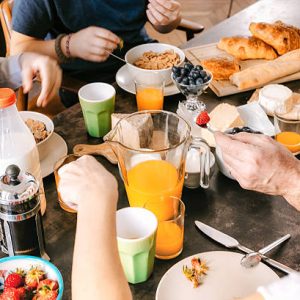 view on french family breakfast table